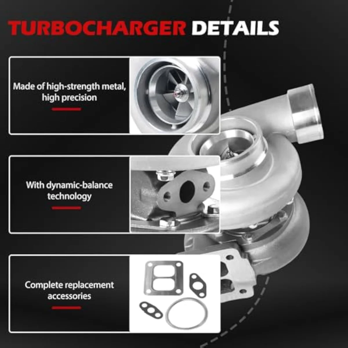 Autodevil GT45 T4 universal turbocharger casting-stamp detail — the buyer should pre-fit the assembly in the engine bay before final-welding the single-turbo collector.