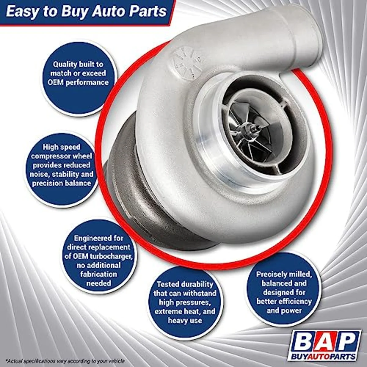 Side profile of the BuyAutoParts 40-30314AN HX52 Volvo D12 turbocharger.