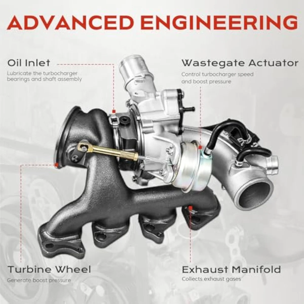 FILTERUP 1.4L Cruze / Sonic / Trax / Encore turbocharger kit with bundled gasket repair set and OE 667-203 cross-reference stamping.