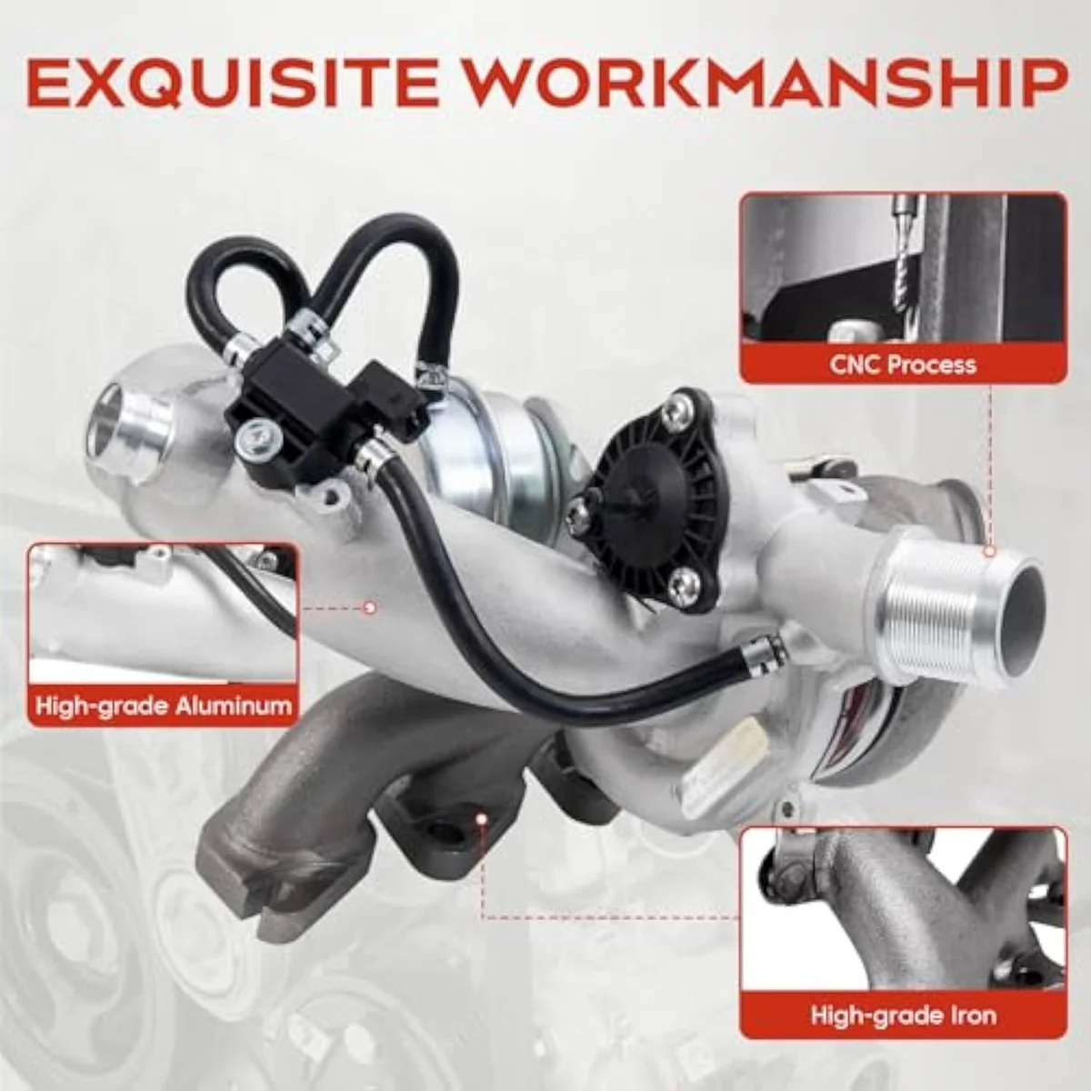 FILTERUP turbine housing and mounting flange interface for the 1.4L LUV Ecotec cross-reference family.