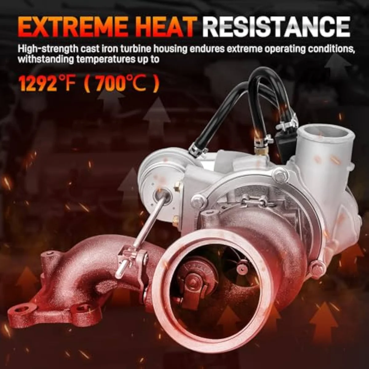 GDUKOP EcoBoost 2.0L turbocharger casting-stamp detail — the CJ5Z6K682F / CJ5Z6K682C / CJ5Z6K682E Ford-internal area for fitment verification against the existing failed unit.