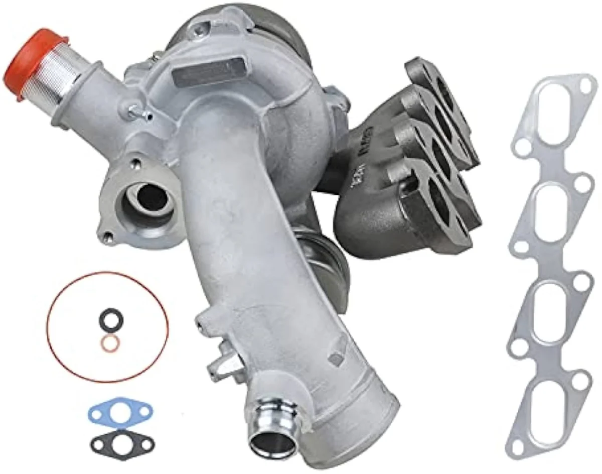 Detail view of the NEWZQ exhaust-side turbine housing showing the nickel-based casting alloy material claim and the GT1446V small-frame geometry.