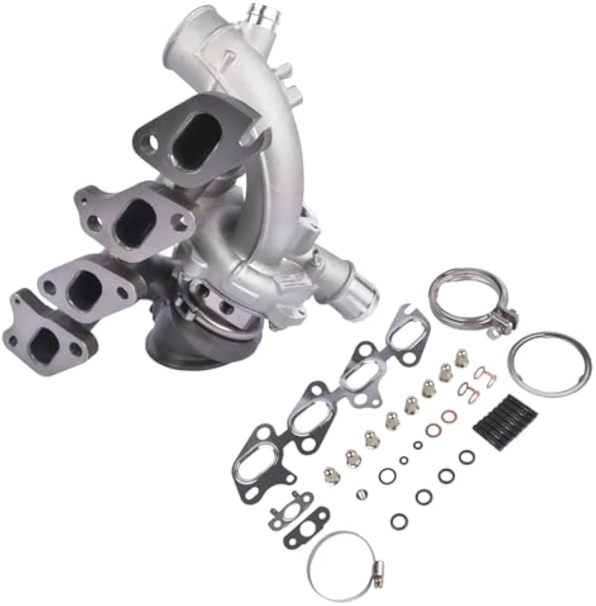 TEKKOAUTO turbine housing exhaust outlet flange for the 1.4L A14NET / LUV cross-reference family showing the 781504 OE chain mounting interface.