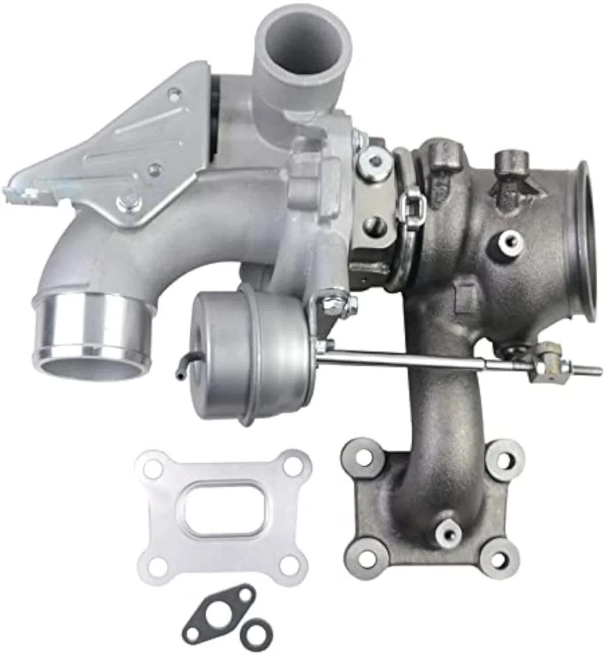 EcoBoost 2.0L K03 turbocharger turbine housing — the integrated wastegate design that drives the whole-turbo replacement decision on the Ford 2.0L EcoBoost platform.